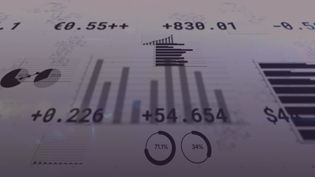 Animation of statistics and financial data processing on white background