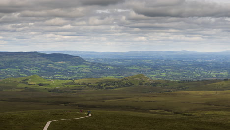 time lapse of cuilcagh boardwalk trail known as stairway to heaven walk in county fermanagh in northern ireland during the day with scenic landscape