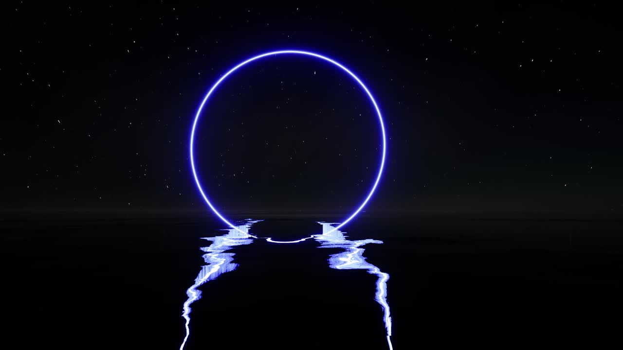 círculo de neón rojo en la superficie del agua en estilo moderno luz de neón azul concepto de arte diseño digital 4k