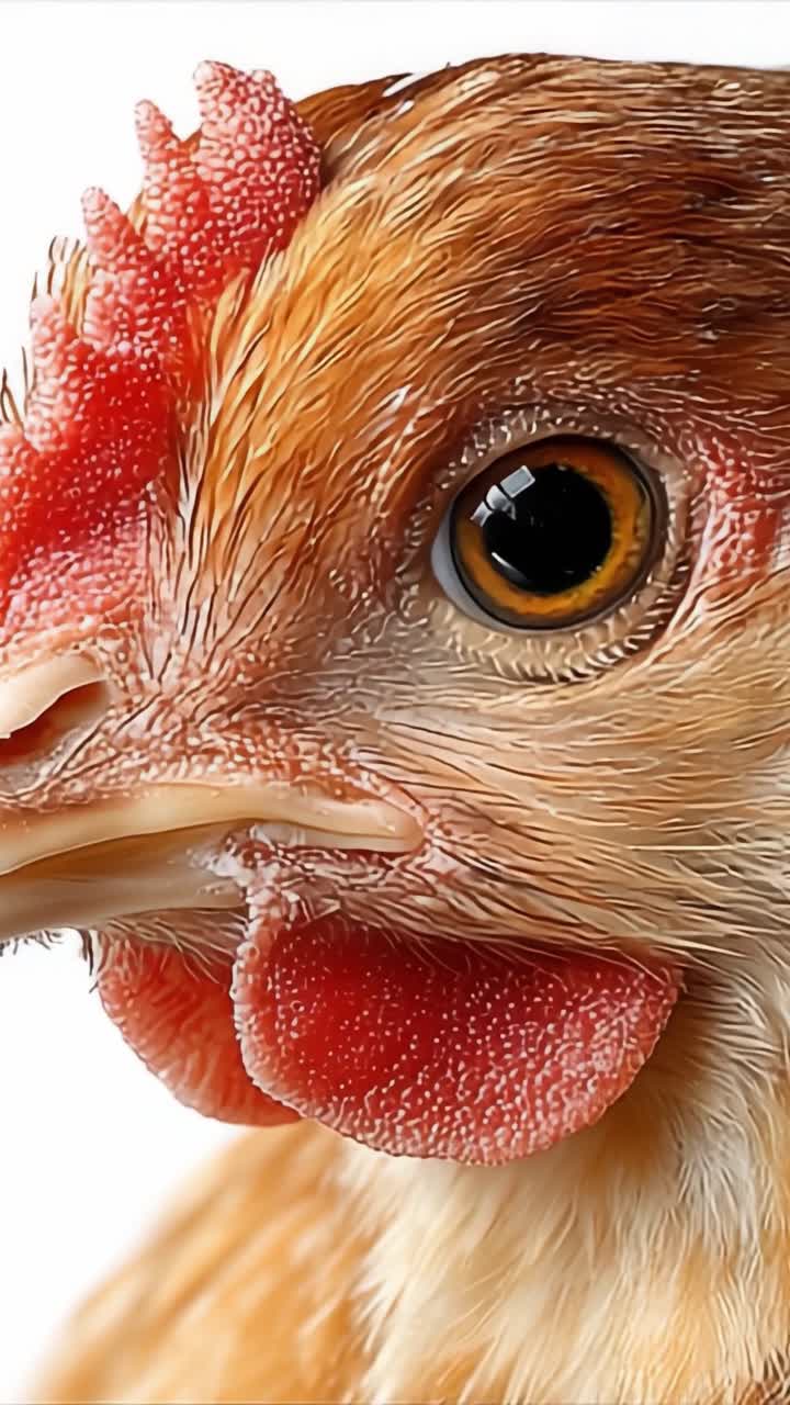 Retrato de primer plano de una gallina capturando los intrincados detalles de sus plumas, ojo y cresta, resaltando la belleza y el carácter de las aves de corral en un entorno de estudio