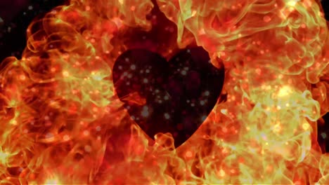 Appearance-of-heart-with-flame-on-a-red-backdrop-