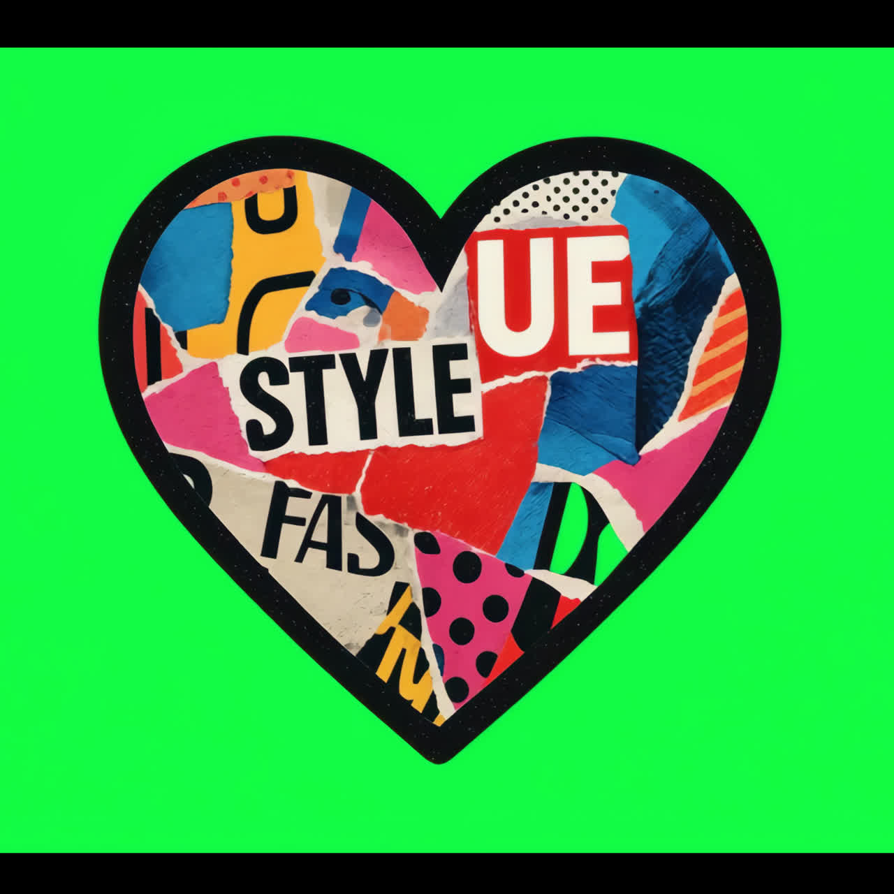 Colorful heart collage animation isolated asset, transparent 4K video, alpha channel, ProRes 4444