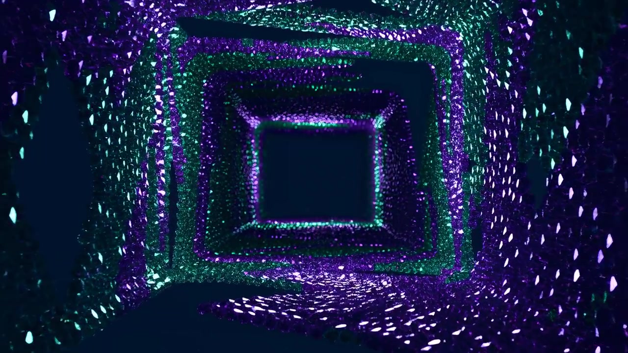 Neon Digital Tunnel With Shimmering Pixels, Immersive Cyberpunk Corridor Suggests Metaverse Transit