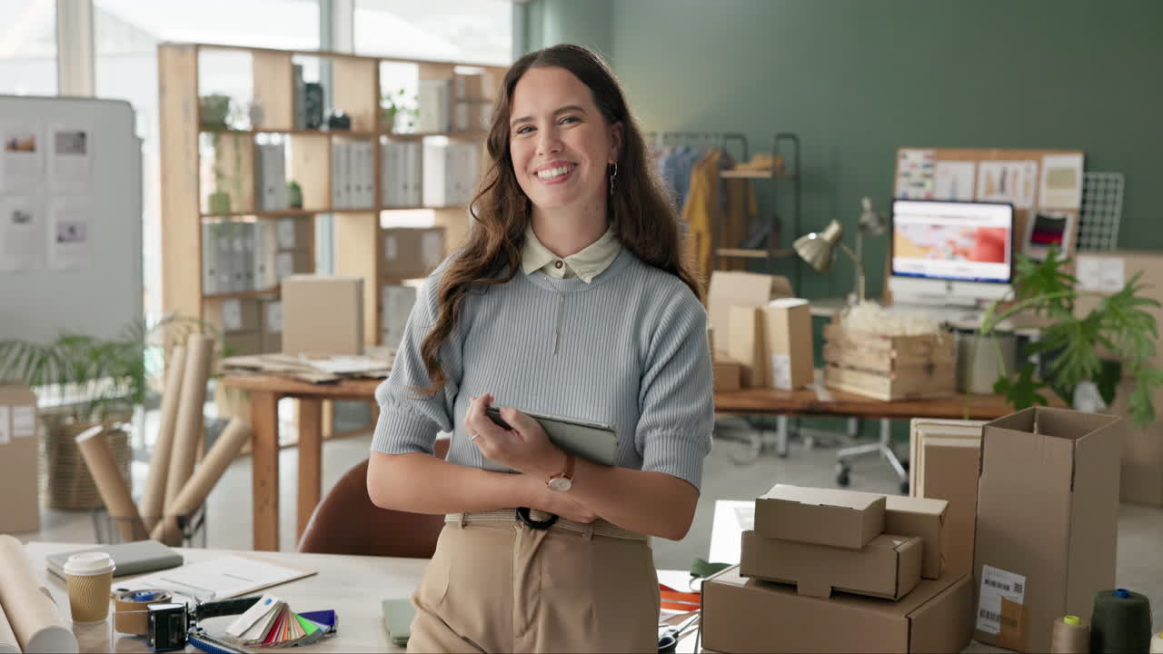 Businesswoman in her office packing boxes