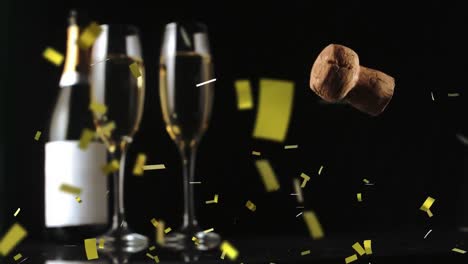 corcho de una botella de champán cayendo hacia abajo