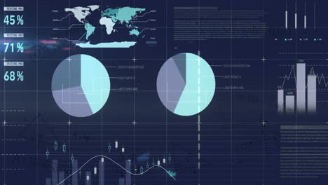 animación del procesamiento de datos estadísticos contra un fondo azul