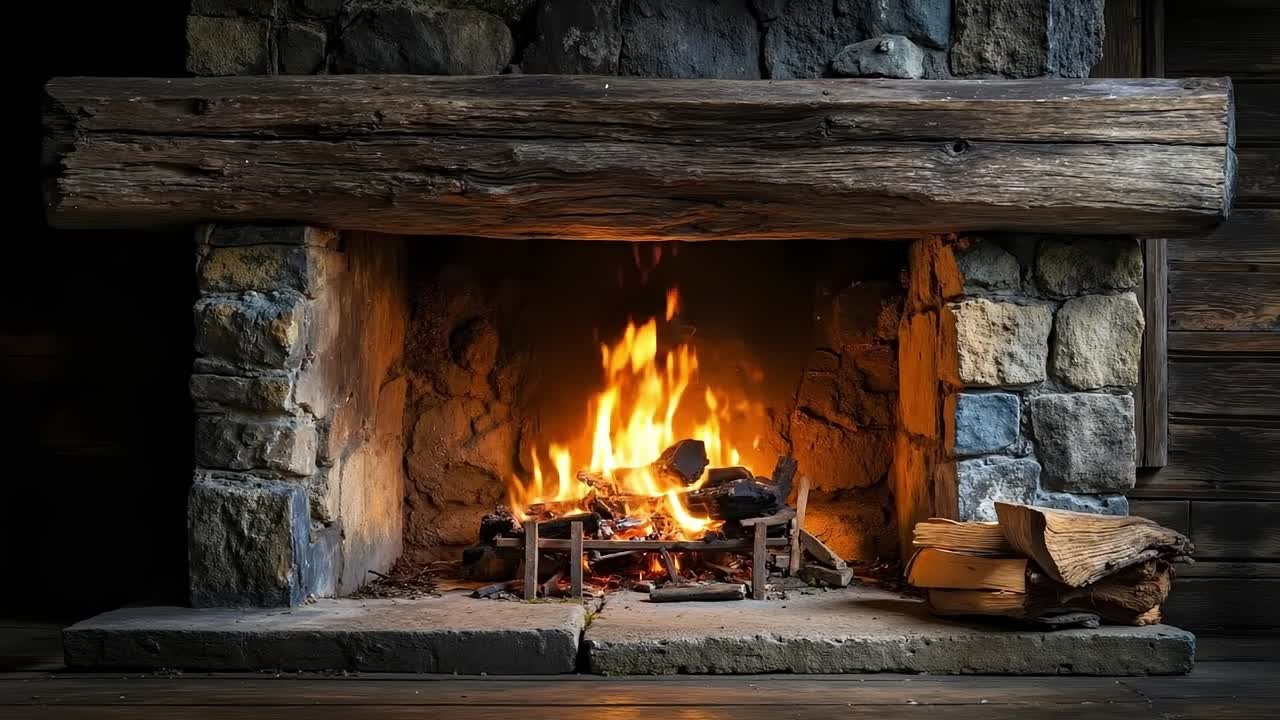불타는 불꽃이 있는 벽난로
