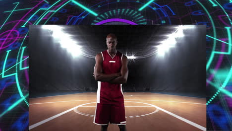 animación de la exploración del alcance sobre el jugador de baloncesto afroamericano