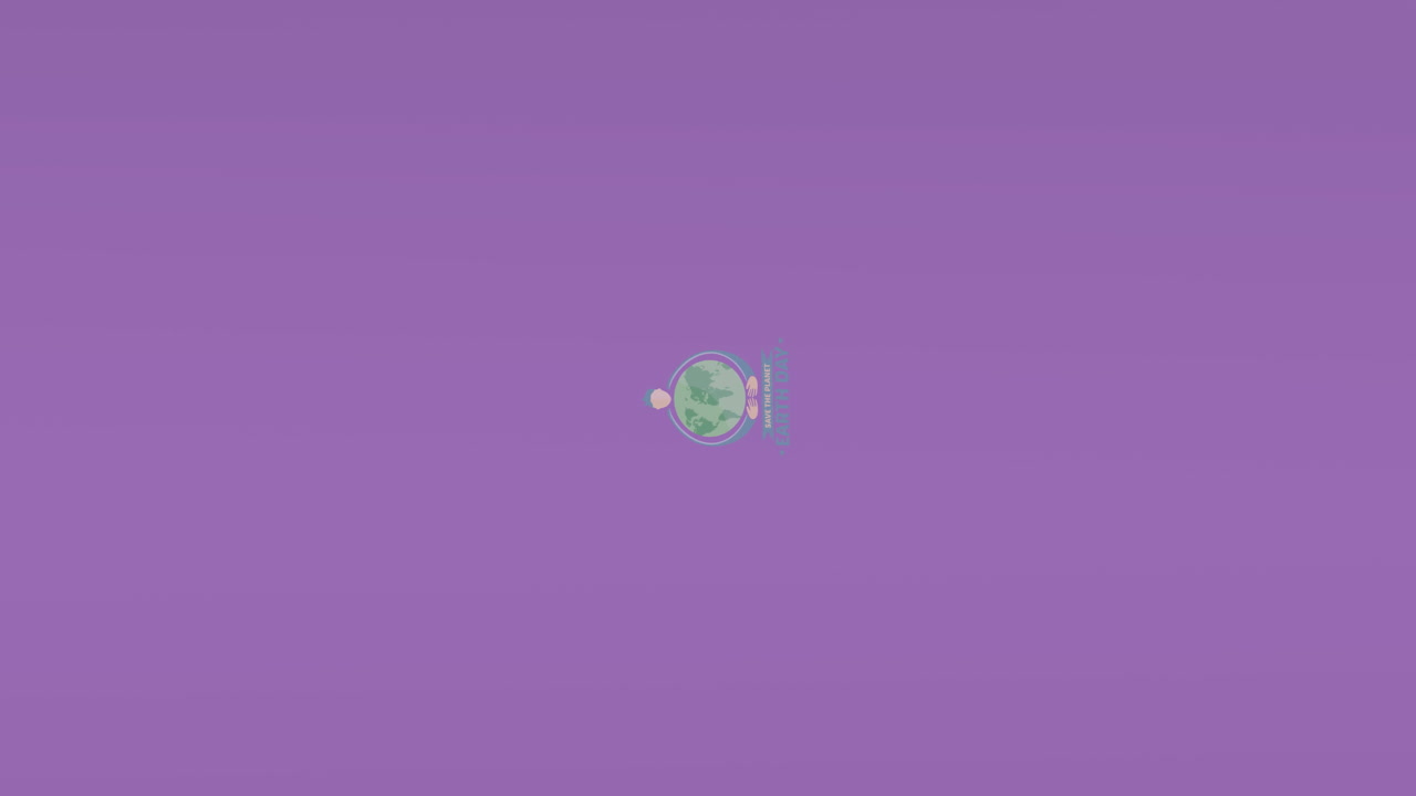 animación de un hombre abrazando el globo y el texto del día de la tierra sobre fondo púrpura