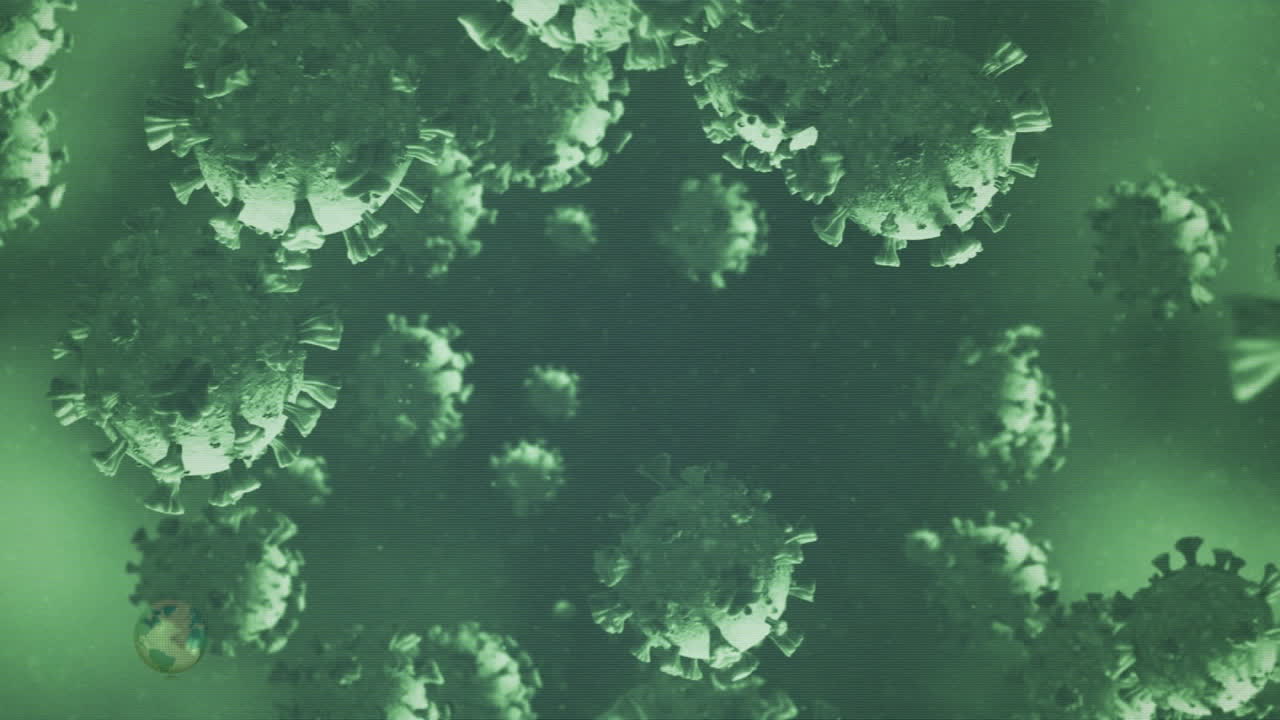 가짜 뉴스 텍스트를 통해 covid-19 세포가 떨어지는 애니메이션