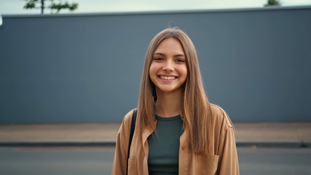 Smiling young woman standing outdoors