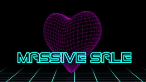 neon massive sale text against retro heart