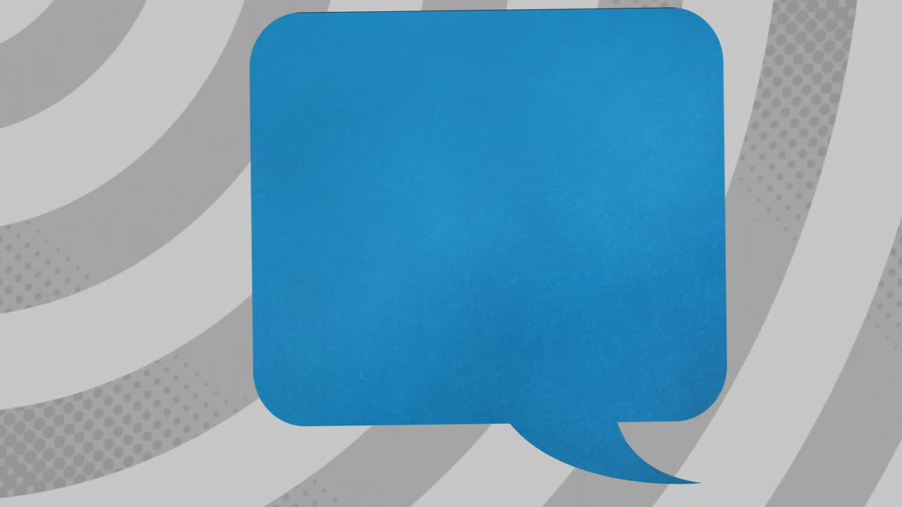 Animation of blue speech bubble over gray shapes moving