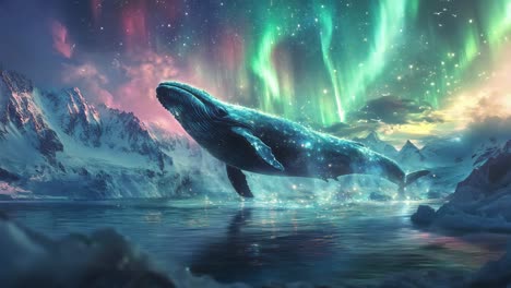 majestic whale in aurora borealis polar landscape
