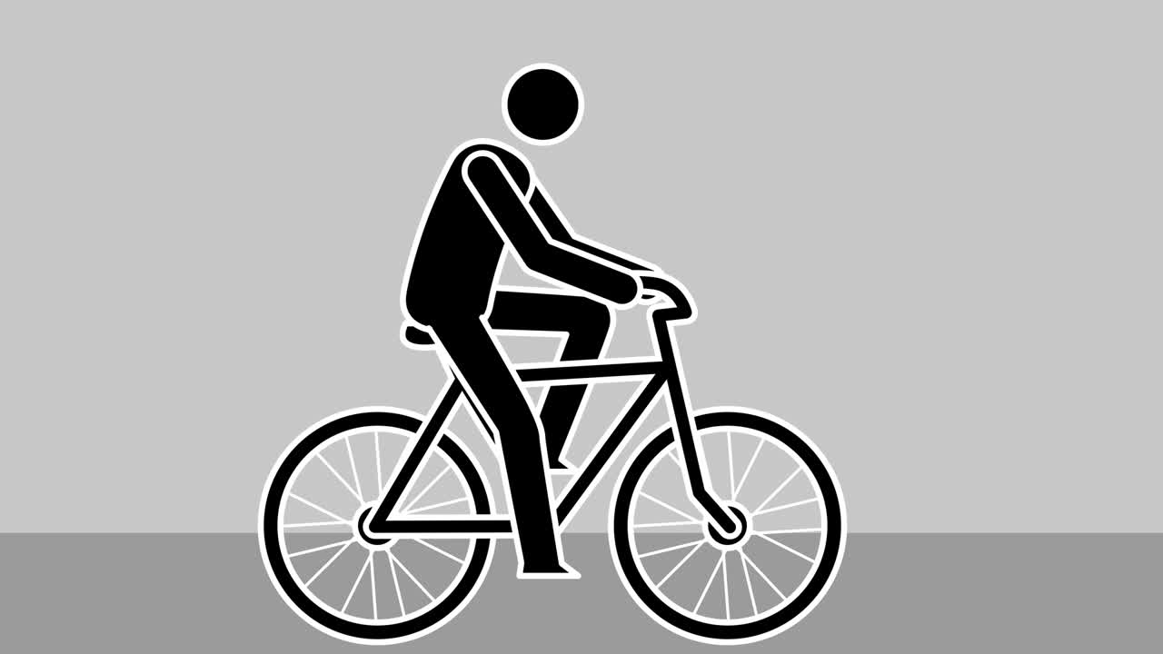 Cartoon Stick Figure Male Character Bicycle Ride Loop Animation Isolated with Luma Matte for Alpha