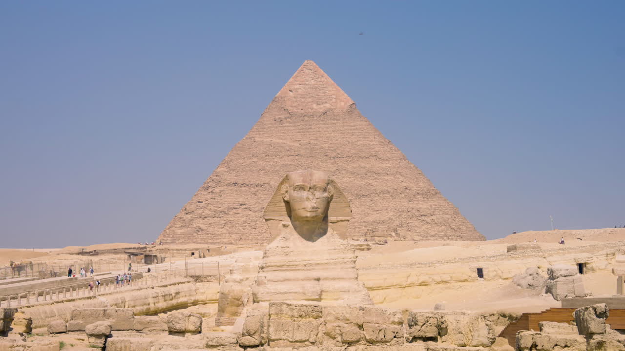Limestone Statue Of The Great Sphinx Of Giza Monument In Egypt. Wide Shot