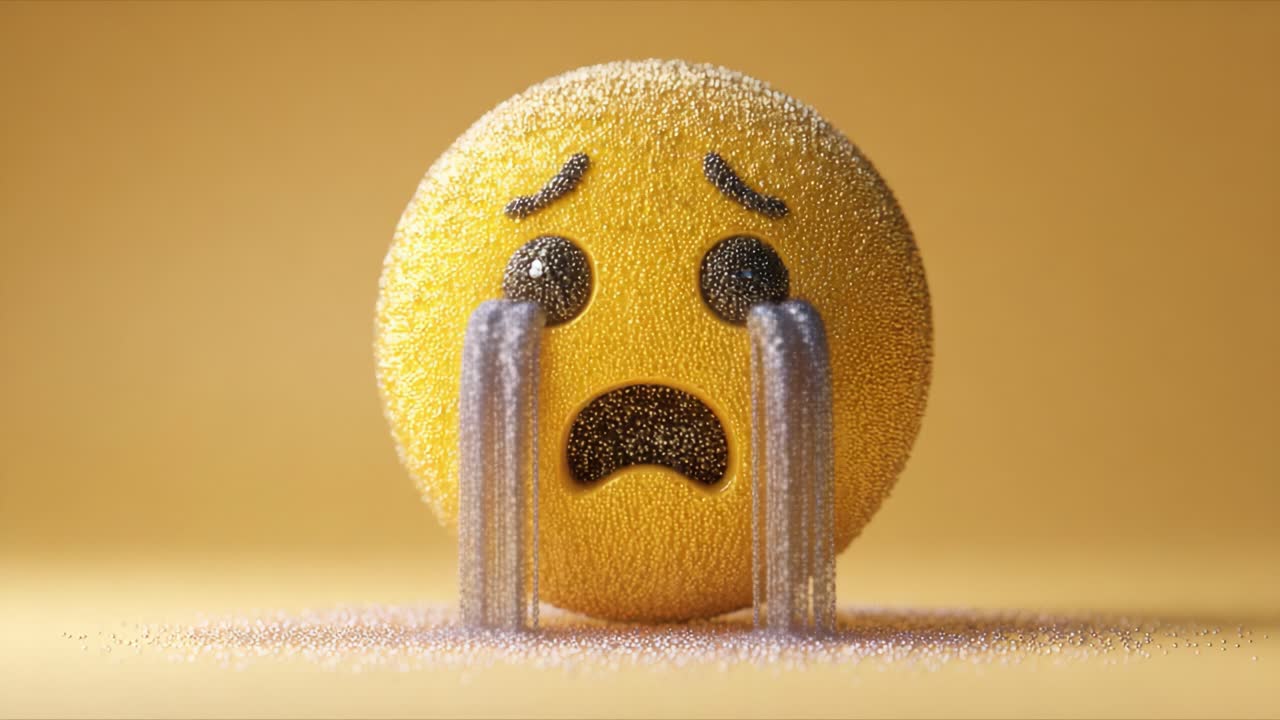 A Sad Emoji Representation: An Artistic Approach to Expressing Emotions, Featuring a Yellow Face with Tears Streaming Down, Capturing the Essence of Sadness and Heartfelt Emotion