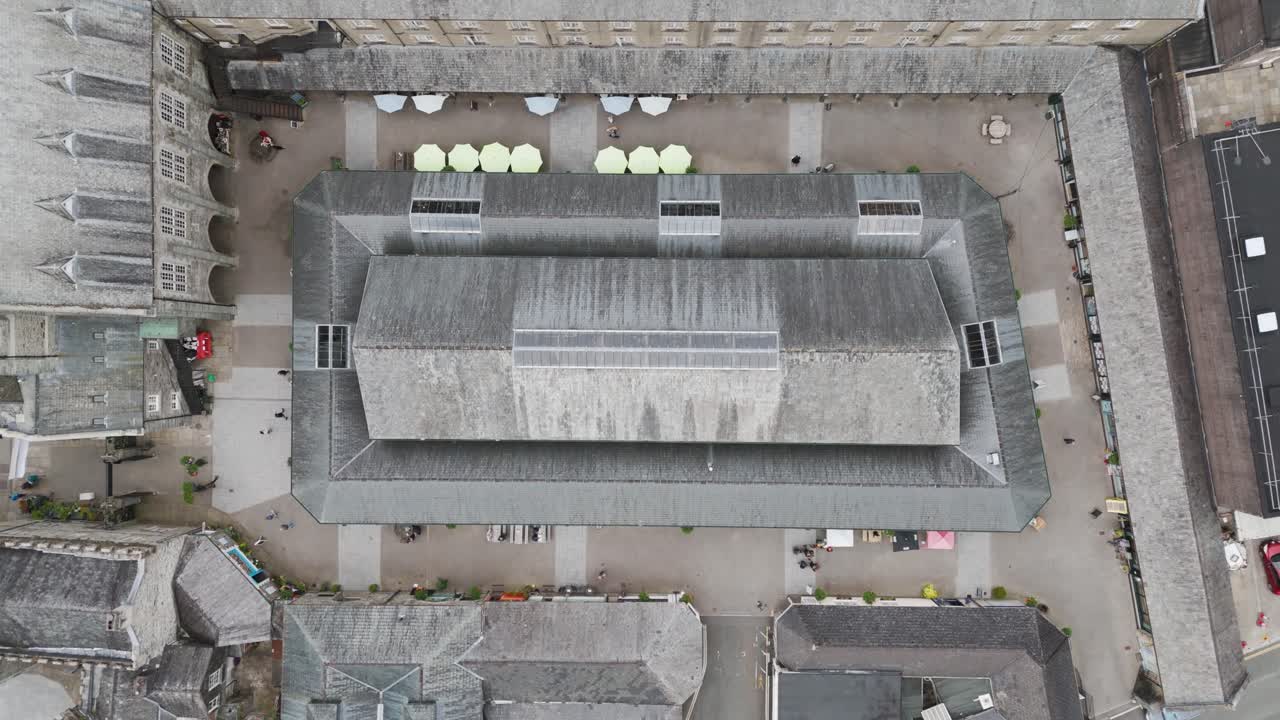 Aerial View of a Historic Market Building and Courtyard
