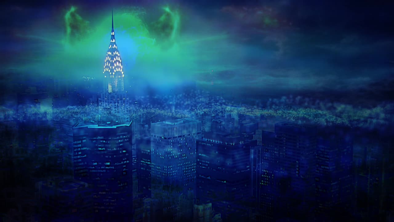 ciudad siendo destruida en el armagedón digital