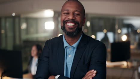 business, portrait and black man with arms