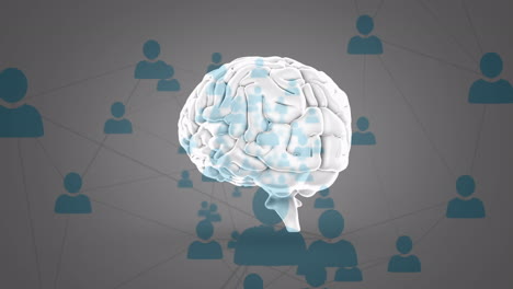 animation of human brain and network of connections with icons