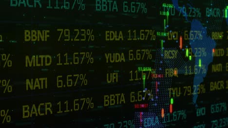 animation of statistics and numbers, financial data processing over world map