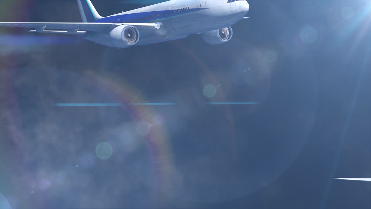 구름 하늘 애니메이션에서 비행하는 비행기 여행