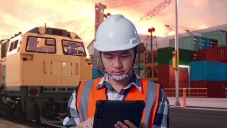 engineer working at a port with a tablet