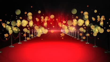 Animation-of-gold-dots-over-red-carpet-and-camera-flashes