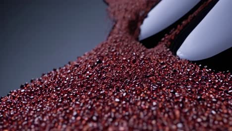 close-up of red glass beads