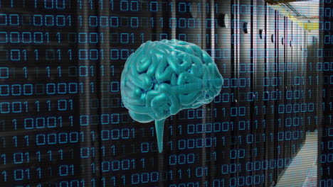 animation of human brain and binary coding data processing over computer servers