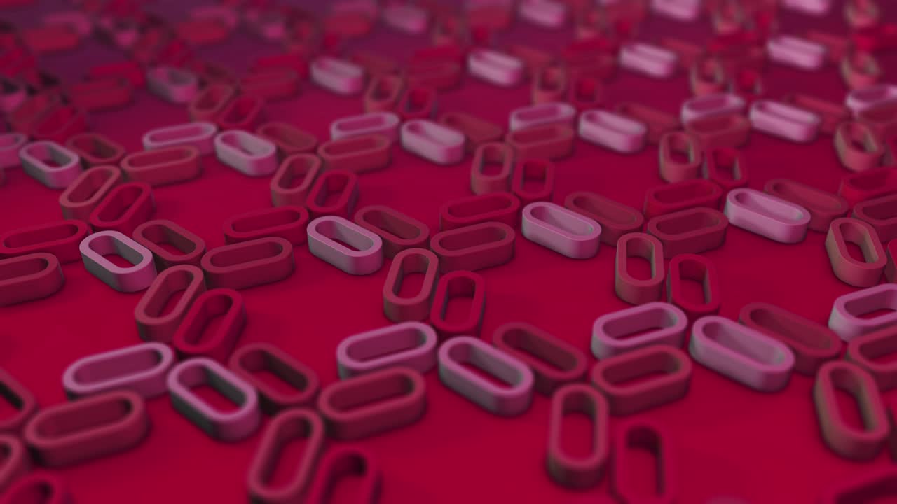 simple minimalista 3d renderizable en bucle de formas extrudadas giratorias. óvalos rojos carmesí, enlaces. enfoque selectivo