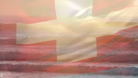 Animation-of-flag-of-switzerland-blowing-over-waves-in-sea