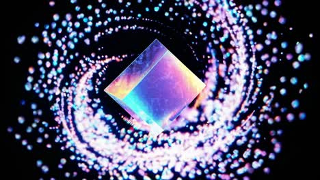 glowing crystal cube in a vortex of light