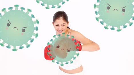 animation of virus cells over caucasian woman boxing