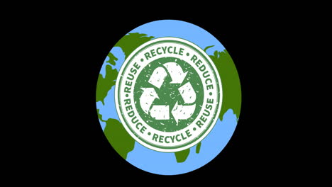 animación del texto y el logotipo de reciclaje en todo el mundo, sobre fondo negro